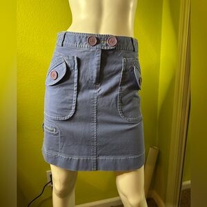 Sitwell Anthropology Blue Midi Skirt with Purple Buttons & Zipper Detailings